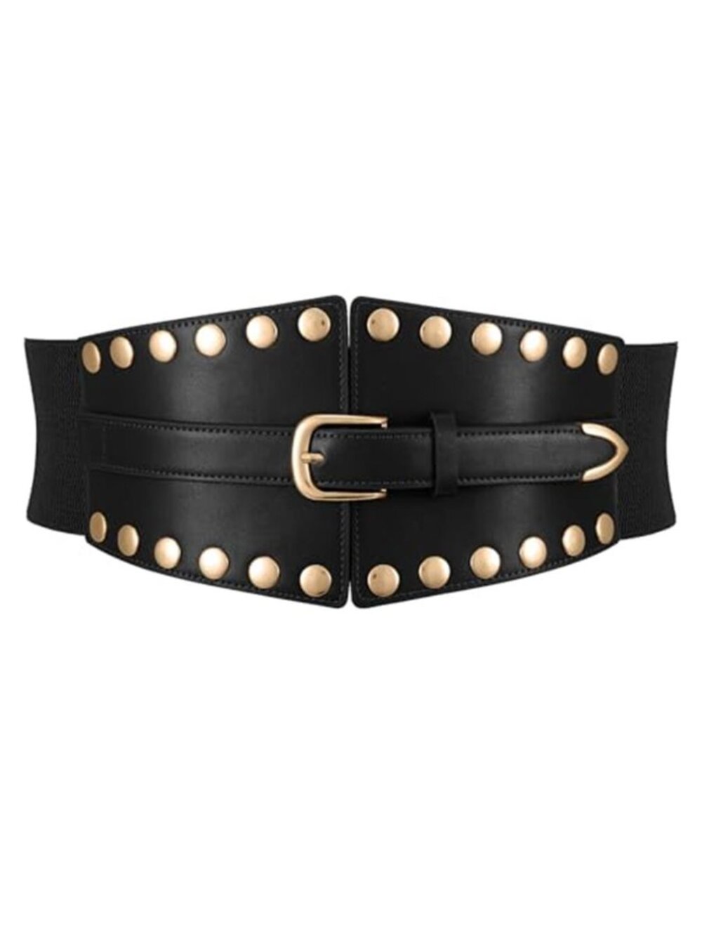 Wide Corset Belt Studded Elastic Waist Cincher Vegan Leather Dress Belt